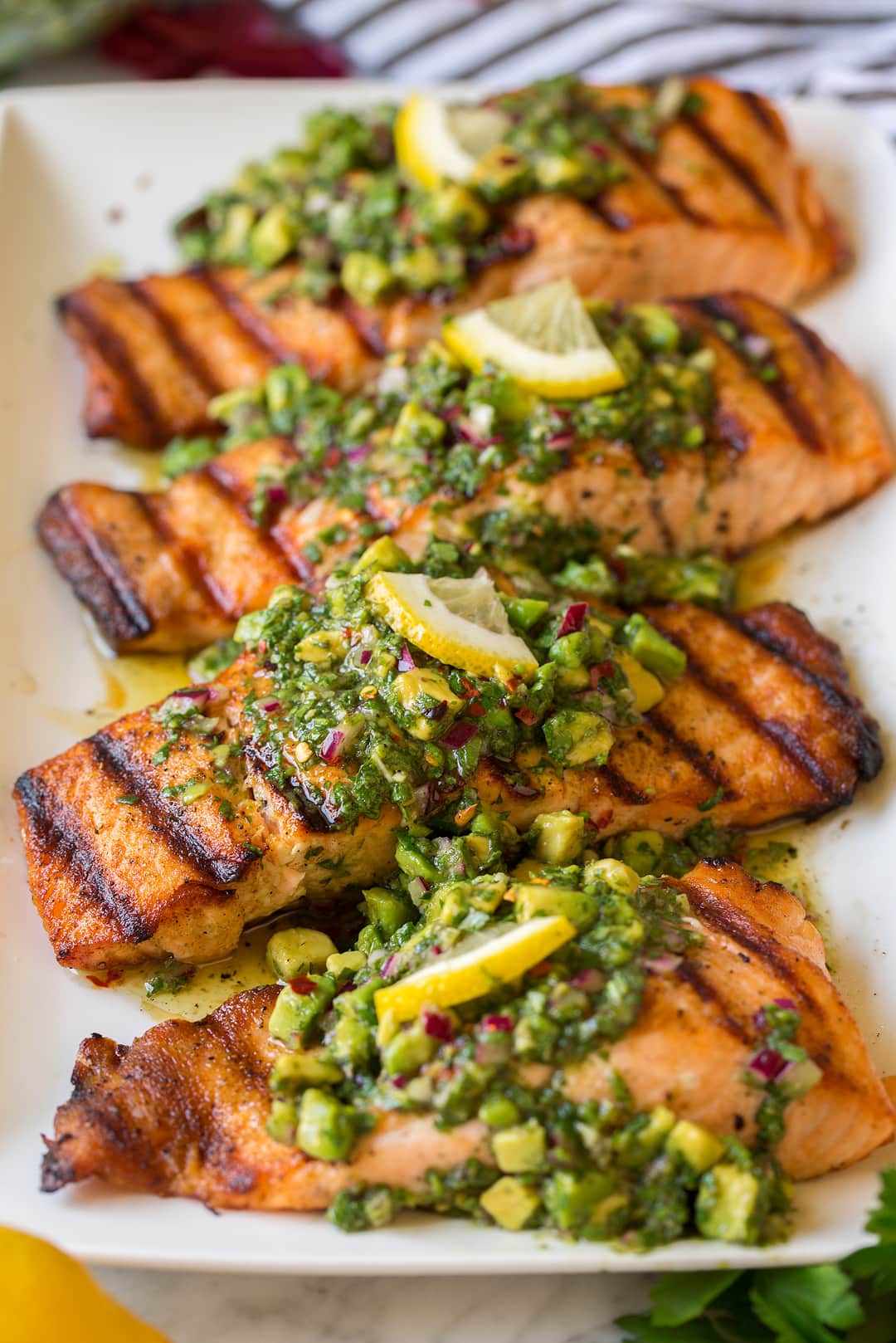 Hassle-Free Grilled Salmon with Avocado Chimichurri Recipe
